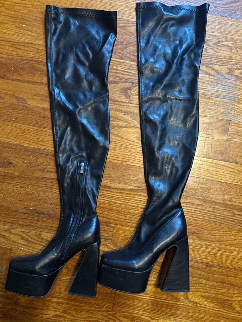 Fashion Nova Black Faux-Leather Over-the-Knee Platform Boots